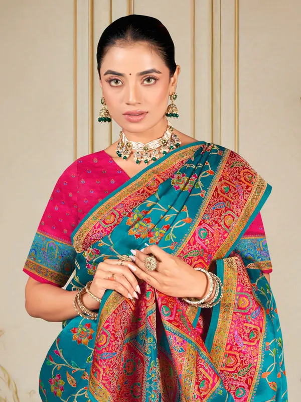 Light_Blue_Madhubani_Pure_Silk_Woven_Digital_Print_Saree_For_Women_|_With_Blouse_Piece