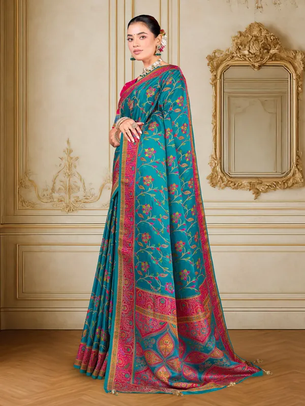 Light_Blue_Madhubani_Pure_Silk_Woven_Digital_Print_Saree_For_Women_|_With_Blouse_Piece