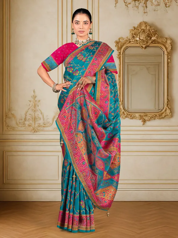 Light_Blue_Madhubani_Pure_Silk_Woven_Digital_Print_Saree_For_Women_|_With_Blouse_Piece