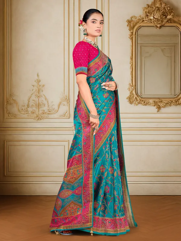 Light_Blue_Madhubani_Pure_Silk_Woven_Digital_Print_Saree_For_Women_|_With_Blouse_Piece