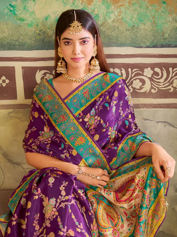 Purple_Madhubani_Pure_Silk_Jacquard_Woven_Saree_For_Women_|_With_Blouse_Piece