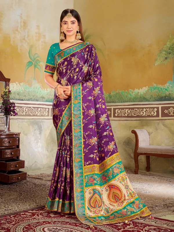 Purple_Madhubani_Pure_Silk_Jacquard_Woven_Saree_For_Women_|_With_Blouse_Piece