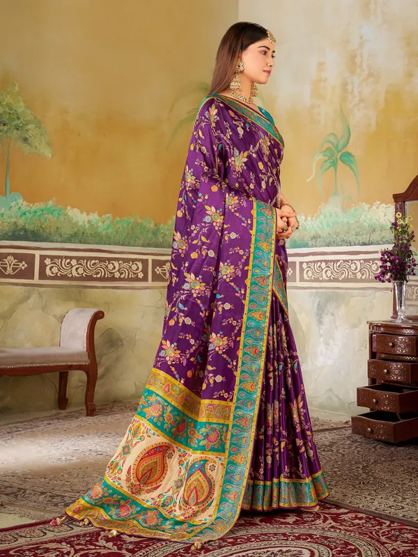 Purple_Madhubani_Pure_Silk_Jacquard_Woven_Saree_For_Women_|_With_Blouse_Piece