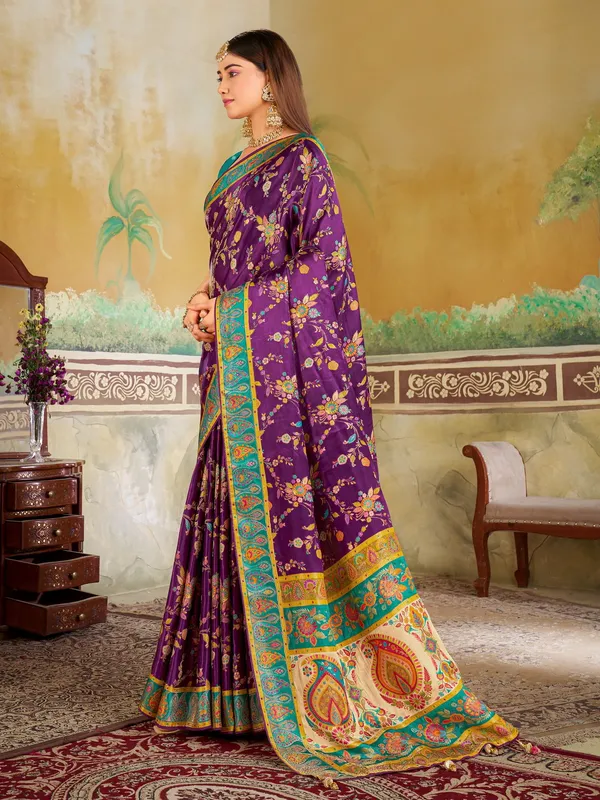 Purple_Madhubani_Pure_Silk_Jacquard_Woven_Saree_For_Women_|_With_Blouse_Piece