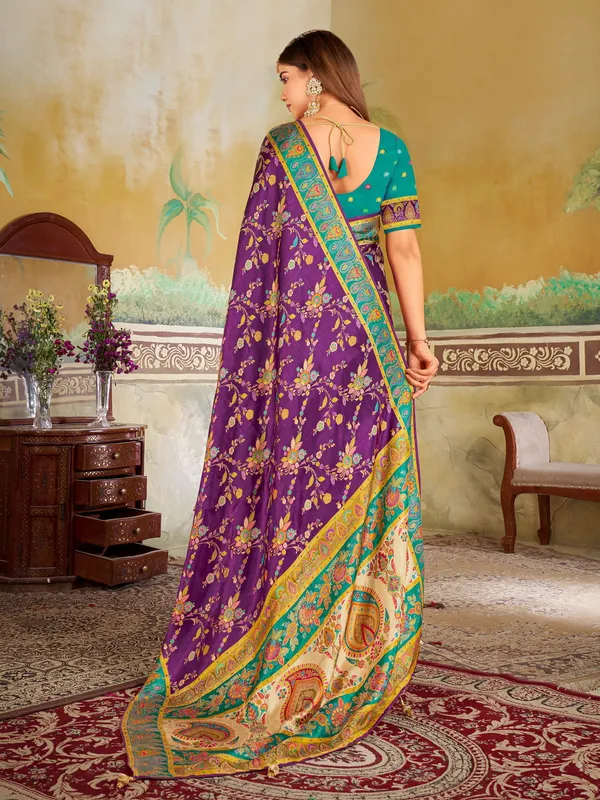 Purple_Madhubani_Pure_Silk_Jacquard_Woven_Saree_For_Women_|_With_Blouse_Piece