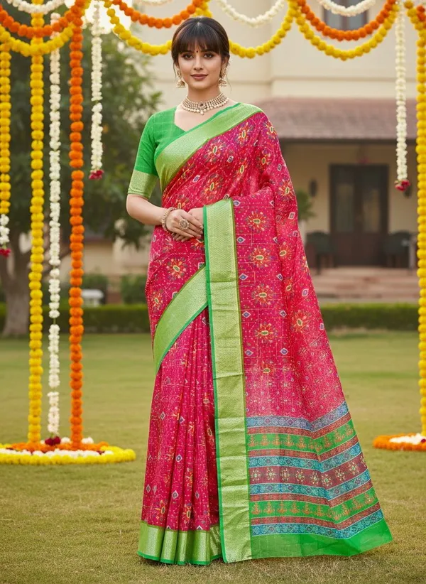 Pink_Organza_Woven_Ikkat_Jacquard_Saree_For_Women_|_With_Blouse_Piece