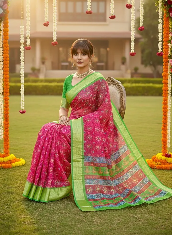 Pink_Organza_Woven_Ikkat_Jacquard_Saree_For_Women_|_With_Blouse_Piece