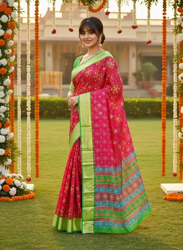 Pink_Organza_Woven_Ikkat_Jacquard_Saree_For_Women_|_With_Blouse_Piece