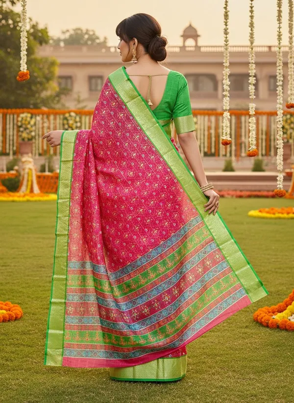 Pink_Organza_Woven_Ikkat_Jacquard_Saree_For_Women_|_With_Blouse_Piece