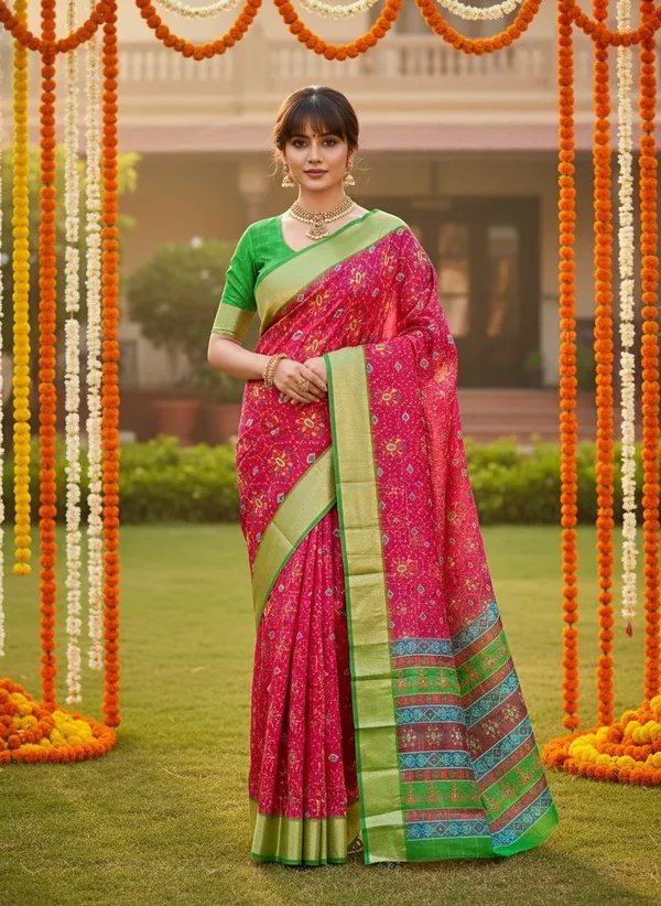 Pink_Organza_Woven_Ikkat_Jacquard_Saree_For_Women_|_With_Blouse_Piece