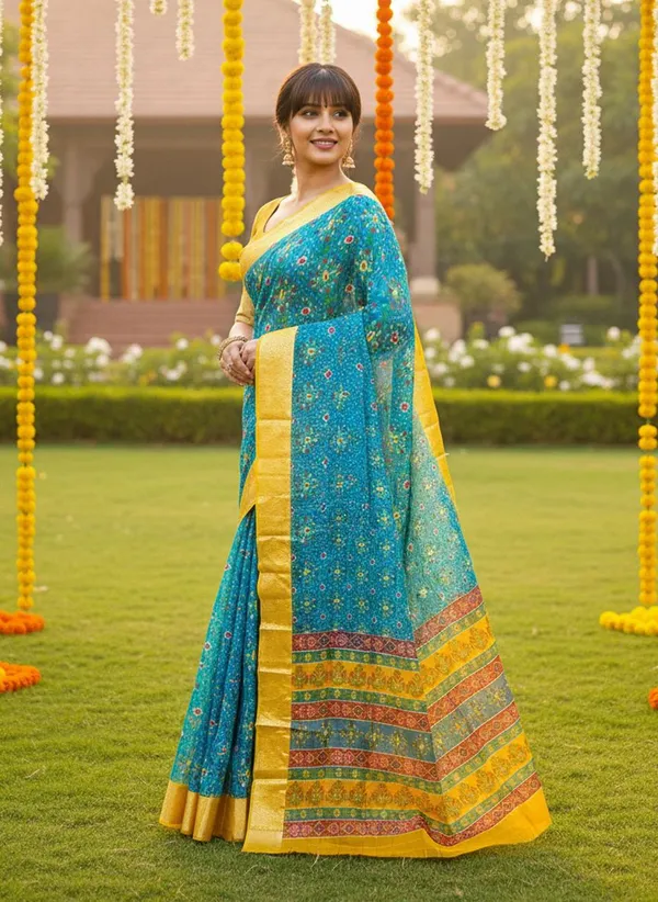 Light_Blue_Organza_Ikkat_Jacquard_Woven_Saree_For_Women_|_With_Blouse_Piece