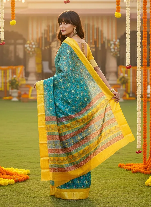 Light_Blue_Organza_Ikkat_Jacquard_Woven_Saree_For_Women_|_With_Blouse_Piece