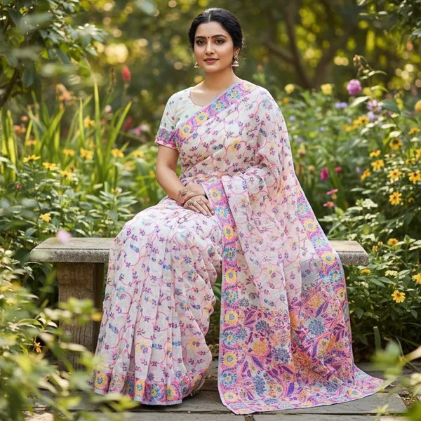 White_Cotton_Silk_Woven_Jacquard_Floral_Saree_For_Women_|_With_Blouse_Piece