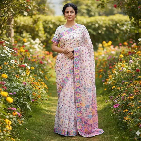 White_Cotton_Silk_Woven_Jacquard_Floral_Saree_For_Women_|_With_Blouse_Piece
