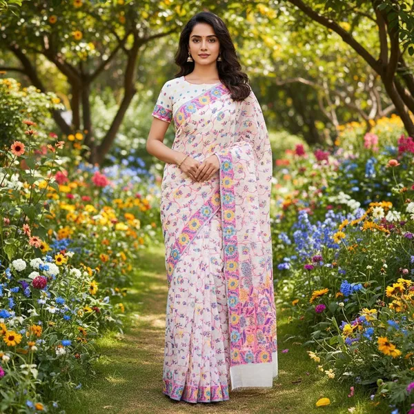 White_Cotton_Silk_Woven_Jacquard_Floral_Saree_For_Women_|_With_Blouse_Piece