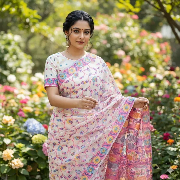 White_Cotton_Silk_Woven_Jacquard_Floral_Saree_For_Women_|_With_Blouse_Piece