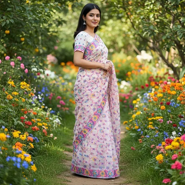 White_Cotton_Silk_Woven_Jacquard_Floral_Saree_For_Women_|_With_Blouse_Piece