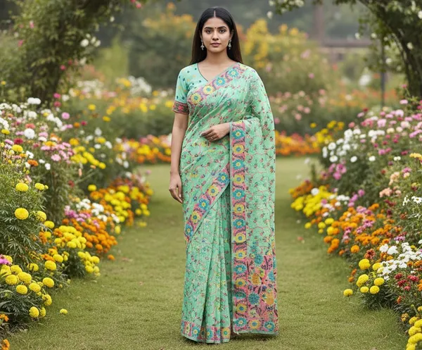 Light_Green_Cotton_Silk_Jacquard_Woven_Floral_Saree_For_Women_|_With_Blouse_Piece