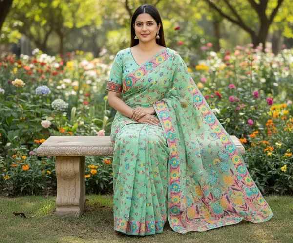Light_Green_Cotton_Silk_Jacquard_Woven_Floral_Saree_For_Women_|_With_Blouse_Piece