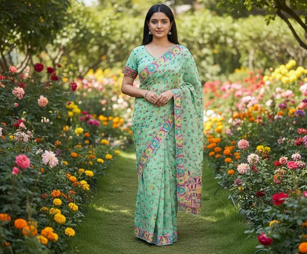 Light_Green_Cotton_Silk_Jacquard_Woven_Floral_Saree_For_Women_|_With_Blouse_Piece