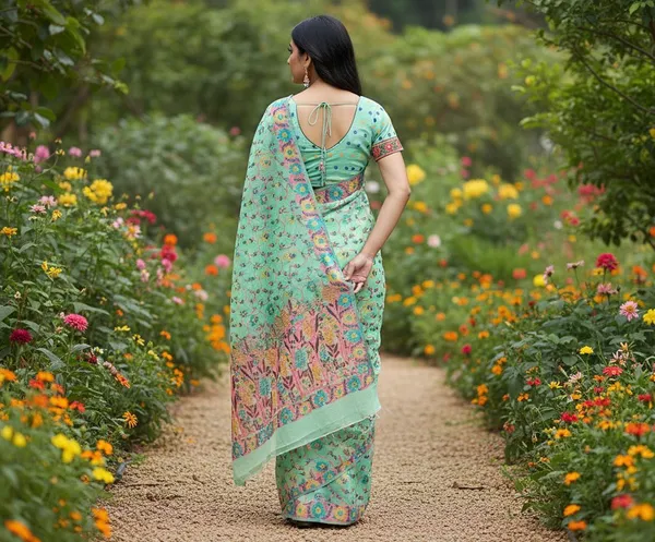 Light_Green_Cotton_Silk_Jacquard_Woven_Floral_Saree_For_Women_|_With_Blouse_Piece
