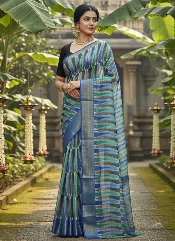 Blue_Cotton_Silk_Ikkat_Printed_Saree_For_Women_|_With_Blouse_Piece