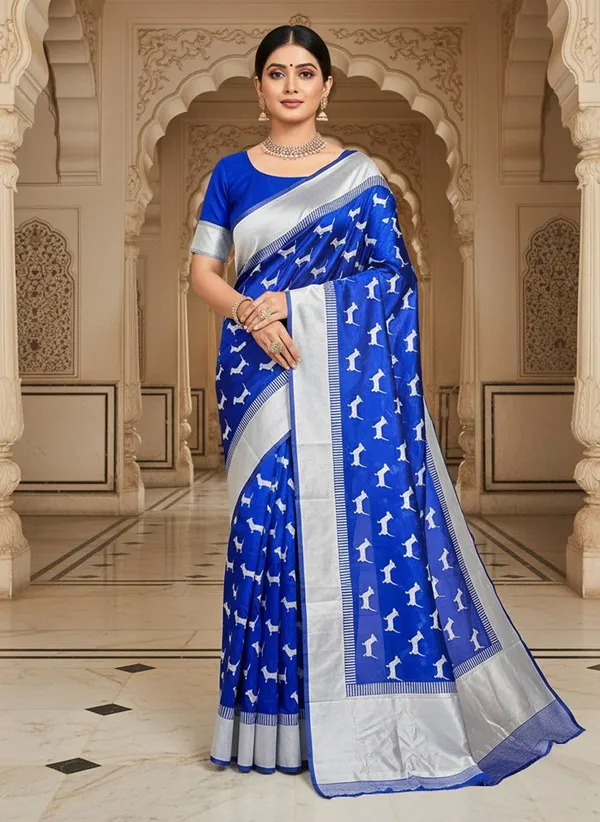 Light_Blue_Kanjivaram_Pure_Silk_Zari_Woven_Contrast_Border_Saree_For_Women_|_With_Blouse_Piece