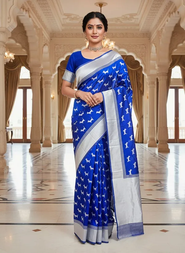 Light_Blue_Kanjivaram_Pure_Silk_Zari_Woven_Contrast_Border_Saree_For_Women_|_With_Blouse_Piece