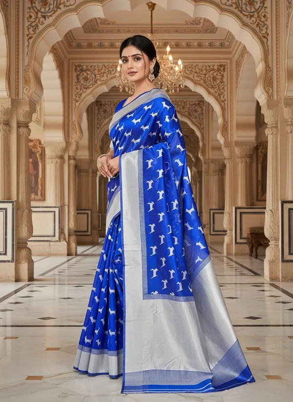 Light_Blue_Kanjivaram_Pure_Silk_Zari_Woven_Contrast_Border_Saree_For_Women_|_With_Blouse_Piece