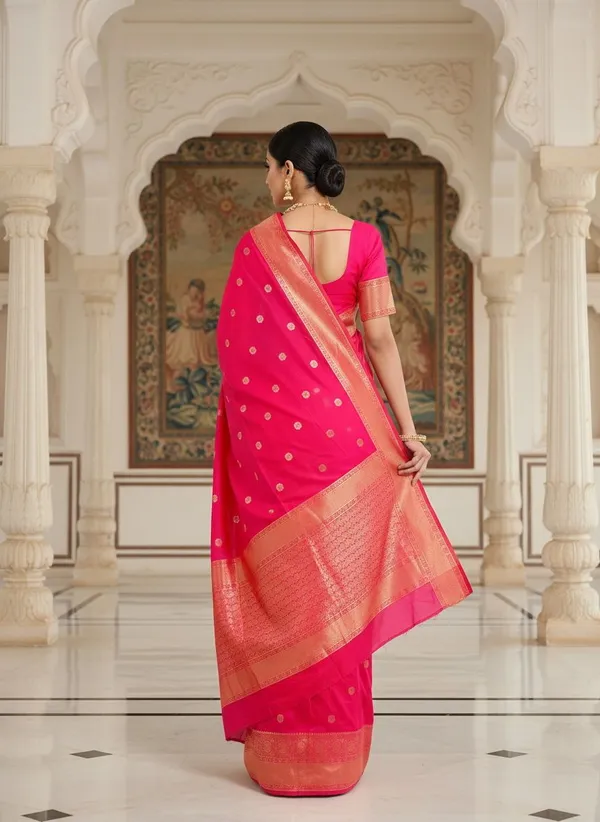Pink_Kanjivaram_Pure_Silk_Zari_Woven_Contrast_Gold_Border_Saree_For_Women_|_With_Blouse_Piece