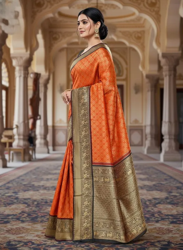 Orange_Kanjivaram_Pure_Silk_Zari_Woven_Saree_For_Women_|_With_Blouse_Piece