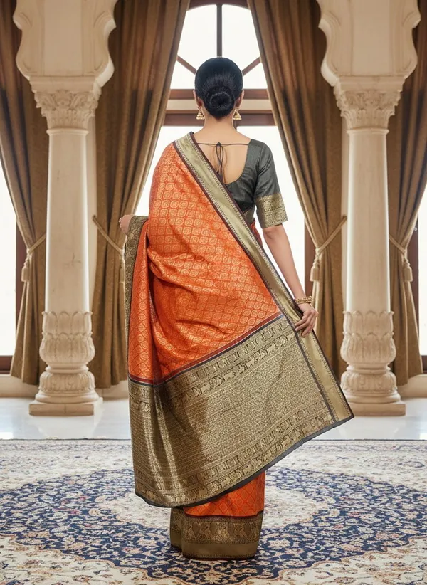 Orange_Kanjivaram_Pure_Silk_Zari_Woven_Saree_For_Women_|_With_Blouse_Piece