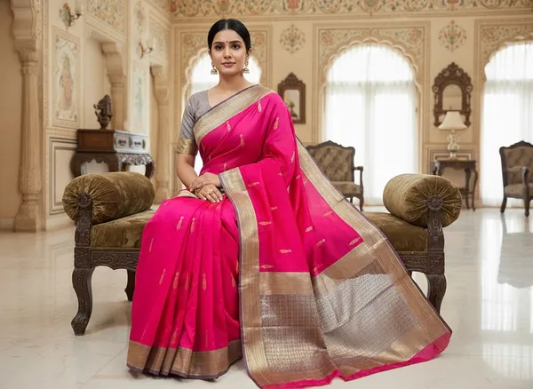 Pink_Kanjivaram_Pure_Silk_Zari_Woven_Contrast_Border_Saree_For_Women_|_With_Blouse_Piece