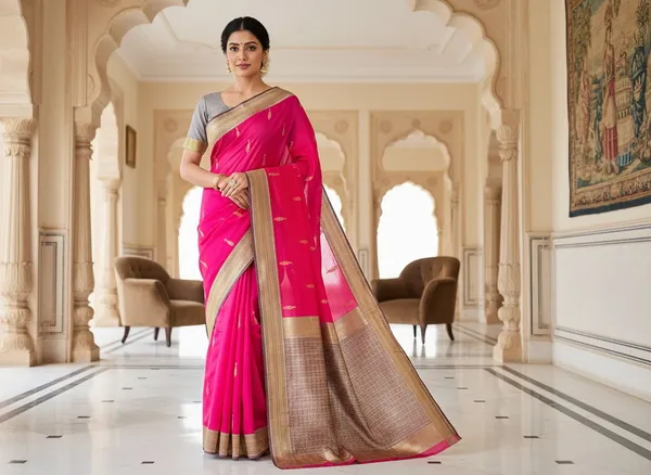 Pink_Kanjivaram_Pure_Silk_Zari_Woven_Contrast_Border_Saree_For_Women_|_With_Blouse_Piece