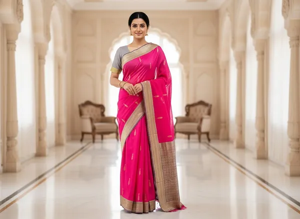 Pink_Kanjivaram_Pure_Silk_Zari_Woven_Contrast_Border_Saree_For_Women_|_With_Blouse_Piece