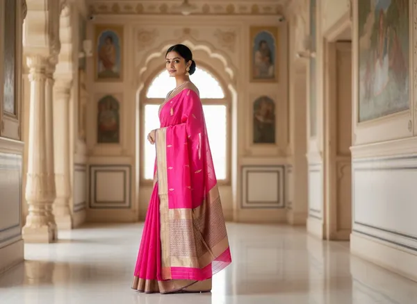 Pink_Kanjivaram_Pure_Silk_Zari_Woven_Contrast_Border_Saree_For_Women_|_With_Blouse_Piece
