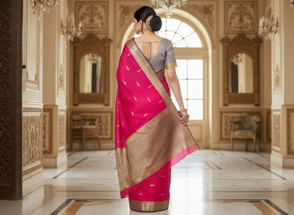 Pink_Kanjivaram_Pure_Silk_Zari_Woven_Contrast_Border_Saree_For_Women_|_With_Blouse_Piece