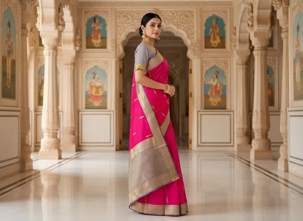 Pink_Kanjivaram_Pure_Silk_Zari_Woven_Contrast_Border_Saree_For_Women_|_With_Blouse_Piece