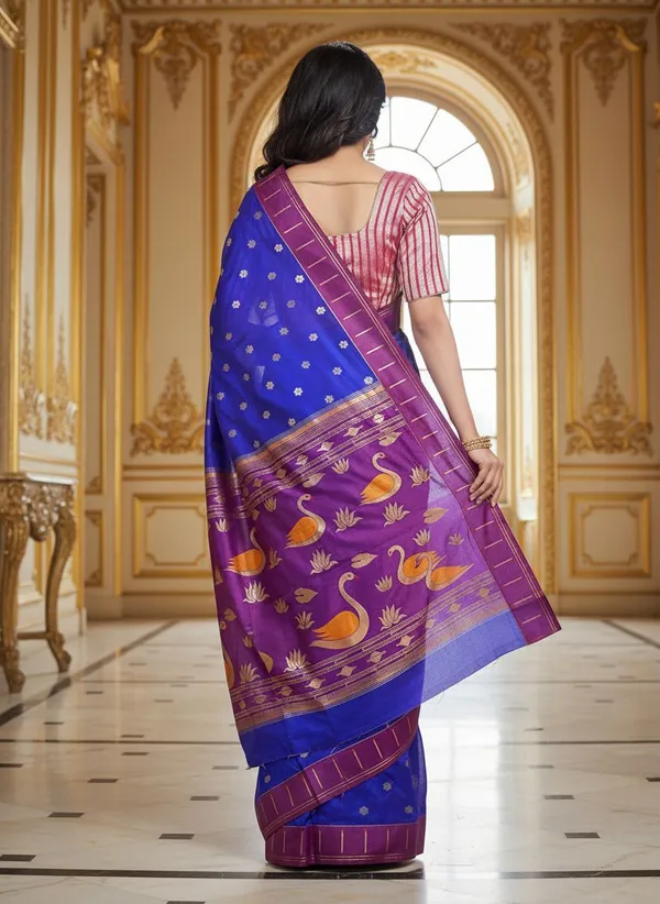 Blue_Kanjivaram_Pure_Silk_Zari_Woven_Contrast_Border_Saree_For_Women_|_With_Blouse_Piece