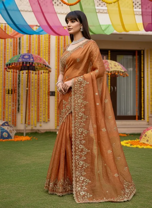 Brown_Satin_Sequence_Embroidered_Scalloped_Border_Saree_For_Women_|_With_Blouse_Piece