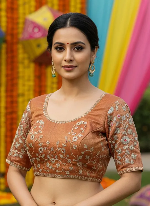Brown_Satin_Sequence_Embroidered_Scalloped_Border_Saree_For_Women_|_With_Blouse_Piece