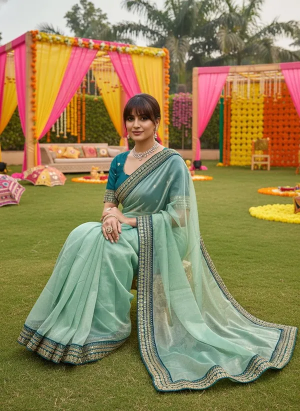 Light_Green_Satin_Embroidered_Sequin_Work_Saree_For_Women_|_With_Blouse_Piece
