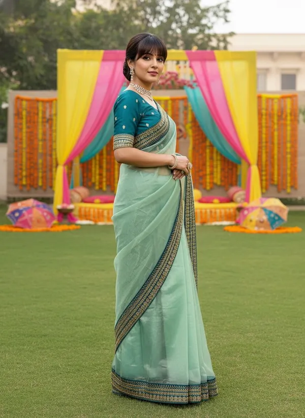 Light_Green_Satin_Embroidered_Sequin_Work_Saree_For_Women_|_With_Blouse_Piece