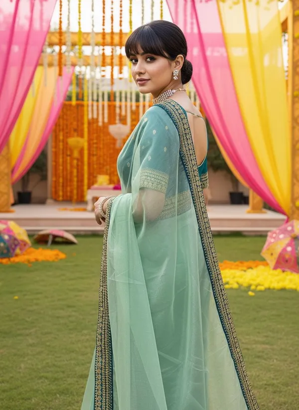 Light_Green_Satin_Embroidered_Sequin_Work_Saree_For_Women_|_With_Blouse_Piece
