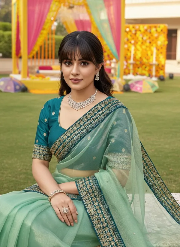 Light_Green_Satin_Embroidered_Sequin_Work_Saree_For_Women_|_With_Blouse_Piece