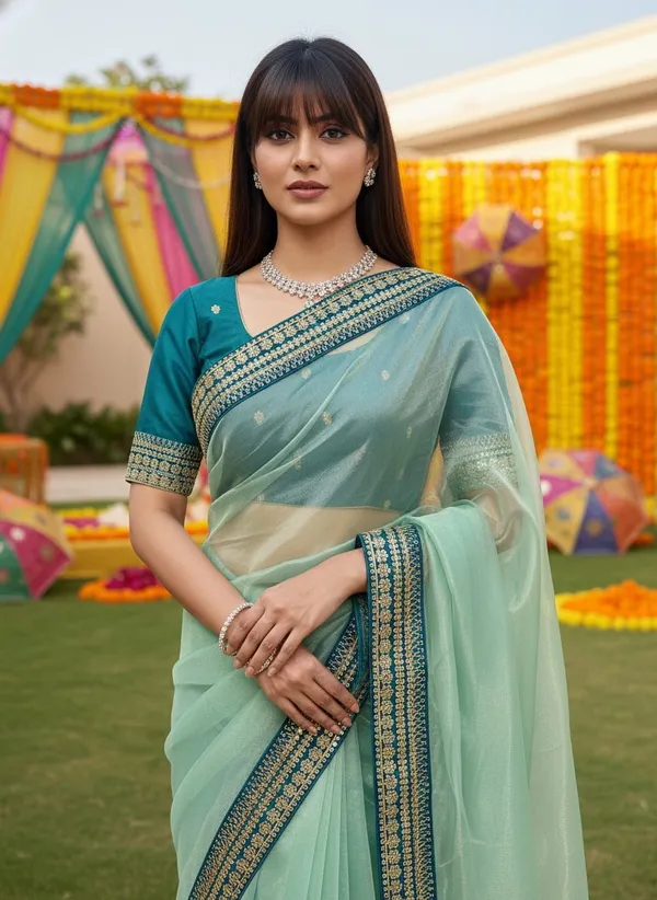 Light_Green_Satin_Embroidered_Sequin_Work_Saree_For_Women_|_With_Blouse_Piece