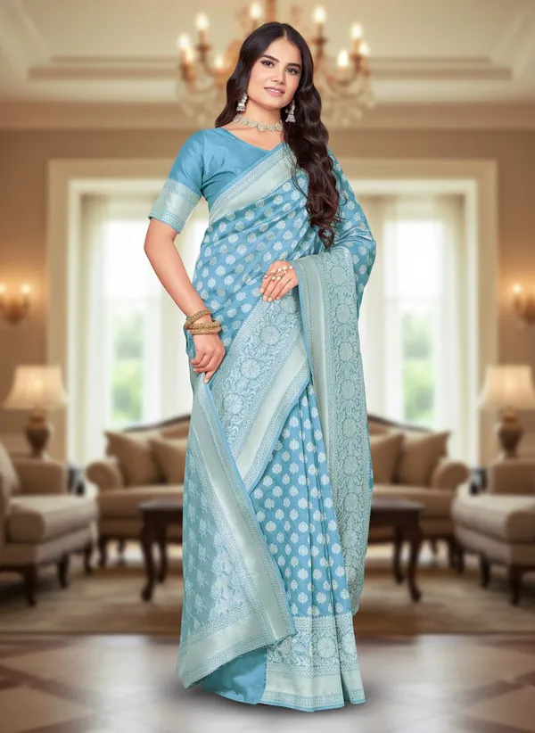Light_Blue_Georgette_Banarasi_Silk_Blend_Woven_Saree_For_Women_|_With_Blouse_Piece
