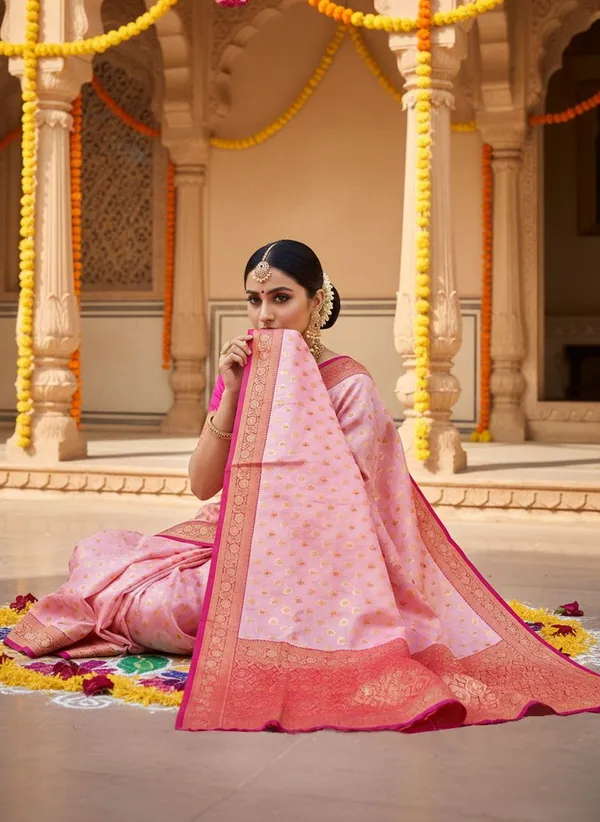 Pink_Georgette_Kanjivaram_Jacquard_Woven_Silk_Blend_Saree_For_Women_|_With_Blouse_Piece