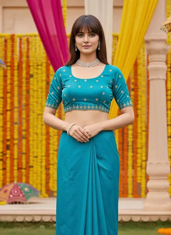 Teal_Georgette_Embroidered_Zari_Scalloped_Border_Saree_For_Women_|_With_Blouse_Piece