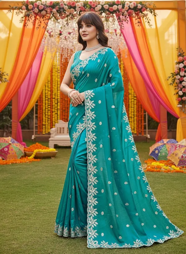 Blue_Satin_Sequin_Floral_Embroidered_Bollywood_Saree_For_Women_|_With_Blouse_Piece